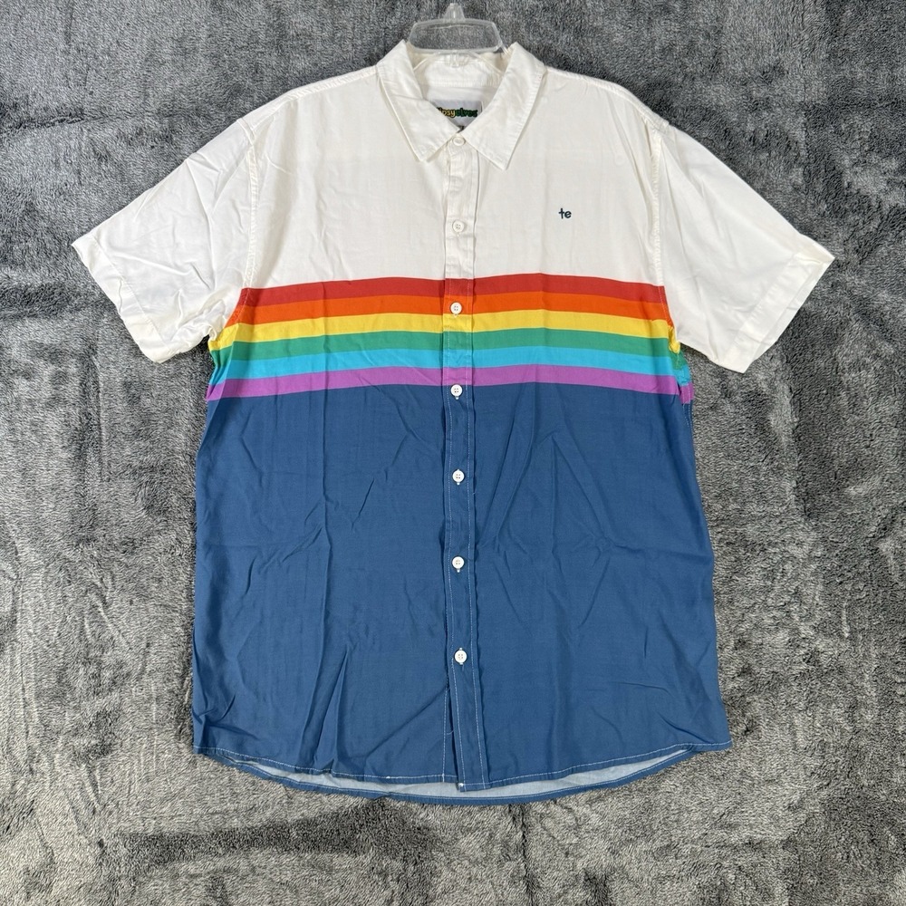 Tipsy Elves Wide Stripe Shirt Mens XL Button Camp Shirt Blue Resortwear Hawaiian